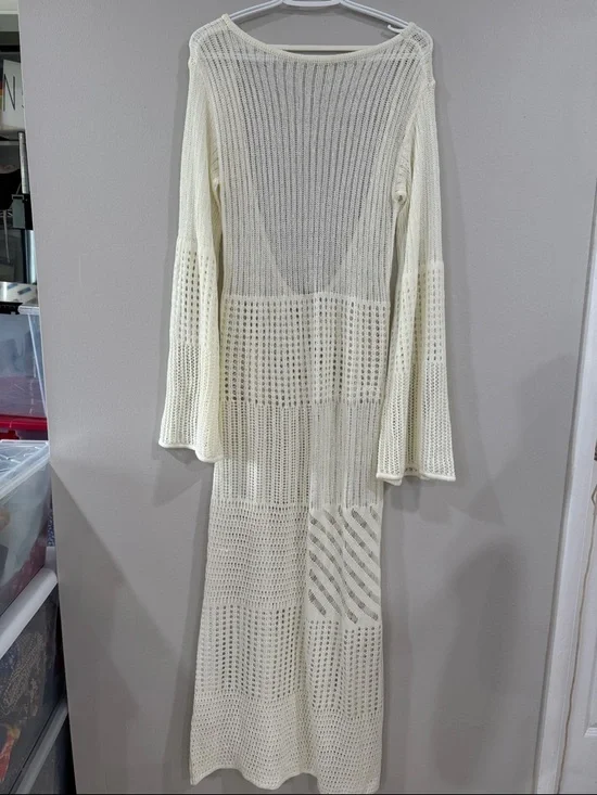 L'Academie Evea Crochet white Maxi knit dress swim coverup resort wear vacation - Picture 3 of 8